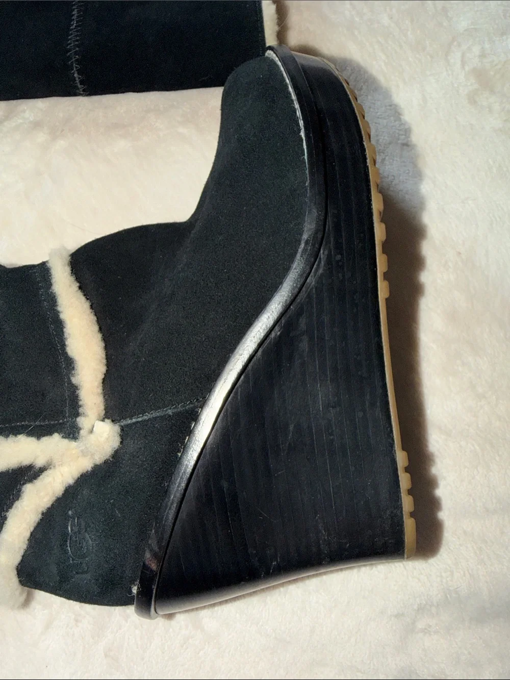 UGG Australia Aubrie Suede Shearling Wedge Knee High Boots Black Size 9.5